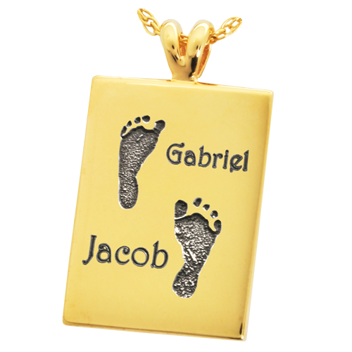 Rectangle Jewelry- Twin Footprints with Names-Jewelry-New Memorials-14K Solid Yellow Gold (allow 4-5 weeks)-No Chamber (flat)-Afterlife Essentials