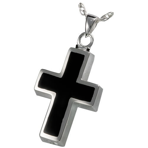 Black Inlay Cross Pendant Cremation Jewelry-Jewelry-New Memorials-Sterling Silver-Afterlife Essentials
