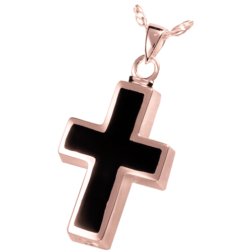 Black Inlay Cross Pendant Cremation Jewelry-Jewelry-New Memorials-14K Solid Rose Gold (allow 4-5 weeks)-Afterlife Essentials