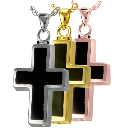 Black Inlay Cross Pendant Cremation Jewelry-Jewelry-New Memorials-Afterlife Essentials