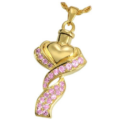 Ribboned Heart Pink Stones Cremation Jewelry-Jewelry-New Memorials-Afterlife Essentials