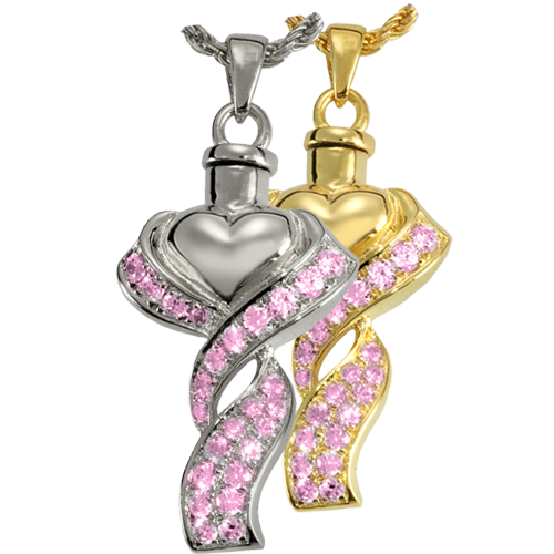 Ribboned Heart Pink Stones Cremation Jewelry-Jewelry-New Memorials-Afterlife Essentials