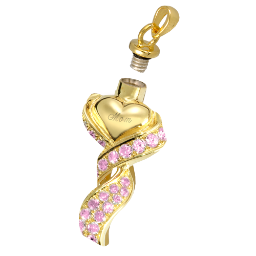Ribboned Heart Pink Stones Cremation Jewelry-Jewelry-New Memorials-Afterlife Essentials
