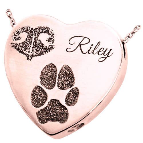 B&B Heart Actual Noseprint Pawprint + Name Pet Cremation Jewelry-Jewelry-New Memorials-Afterlife Essentials