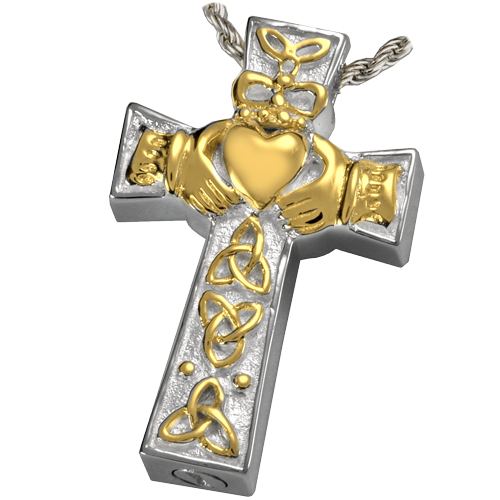 Claddagh Celtic Cross Cremation Jewelry-Jewelry-New Memorials-Sterling Silver Two-Tone-Afterlife Essentials
