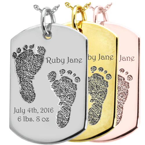 Baby 2 Footprints on Dog Tag Flat Charm Memorial Jewelry-Jewelry-New Memorials-Afterlife Essentials