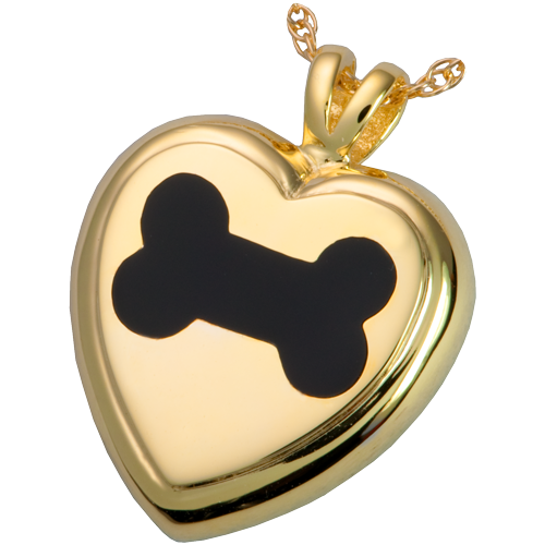 Black Inlay Dog Bone Heart Pet Pendant Cremation Jewelry-Jewelry-New Memorials-14K Gold Plating (14 over sterling silver)-Afterlife Essentials
