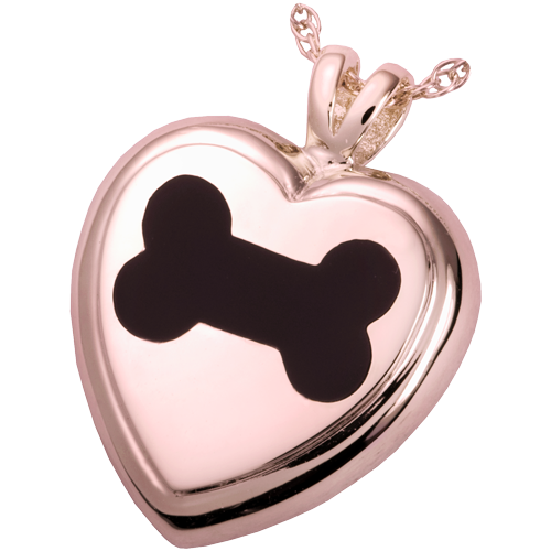Black Inlay Dog Bone Heart Pet Pendant Cremation Jewelry-Jewelry-New Memorials-14K Solid Rose Gold (allow 4-5 weeks)-Afterlife Essentials