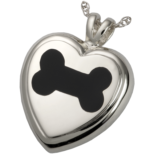 Black Inlay Dog Bone Heart Pet Pendant Cremation Jewelry-Jewelry-New Memorials-Sterling Silver-Afterlife Essentials