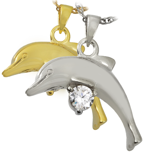 Dolphin With Stone Cremation Jewelry-Jewelry-New Memorials-Afterlife Essentials