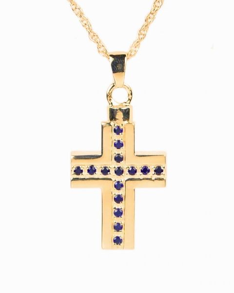 Gold Plated Cross with Blue Stones Cremation Jewelry-Jewelry-Cremation Keepsakes-Afterlife Essentials