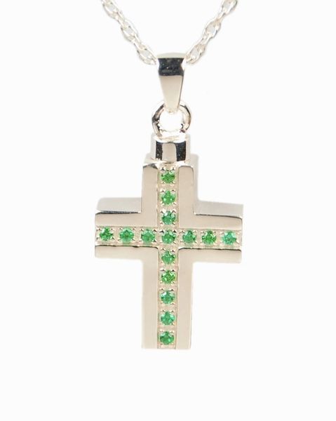 Sterling Silver Cross with Green Stones Cremation Jewelry-Jewelry-Cremation Keepsakes-Afterlife Essentials