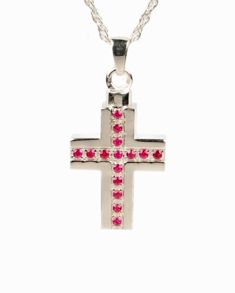 Sterling Silver Cross with Red Stones Cremation Jewelry-Jewelry-Cremation Keepsakes-Afterlife Essentials