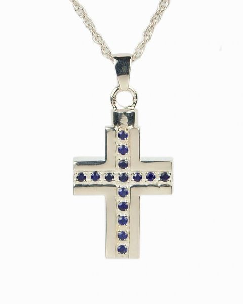 Sterling Silver Cross with Blue Stones Cremation Jewelry-Jewelry-Cremation Keepsakes-Afterlife Essentials