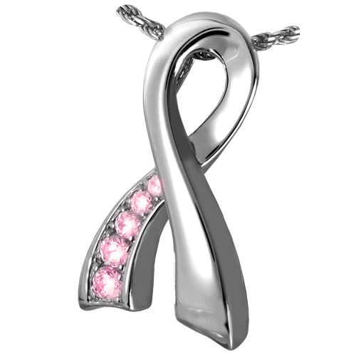 Breast Cancer Ribbon Pink Stones Pendant Cremation Jewelry-Jewelry-New Memorials-Sterling Silver-Afterlife Essentials