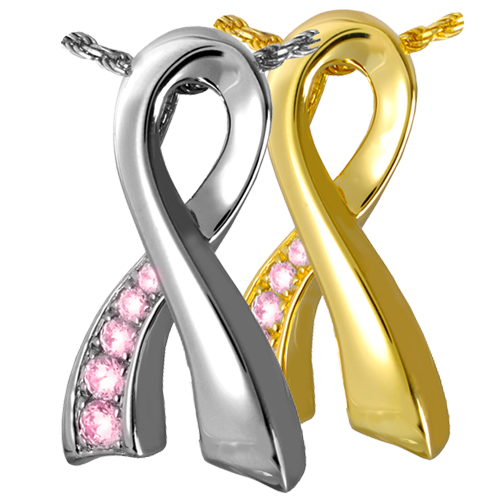 Breast Cancer Ribbon Pink Stones Pendant Cremation Jewelry-Jewelry-New Memorials-Afterlife Essentials