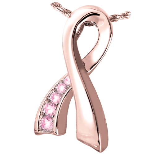 Breast Cancer Ribbon Pink Stones Pendant Cremation Jewelry-Jewelry-New Memorials-14K Solid Rose Gold (allow 4-5 weeks)-Afterlife Essentials
