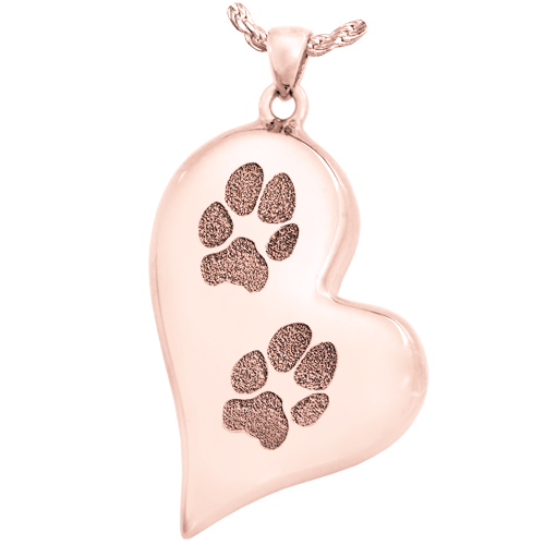 B&B Teardrop Heart 2 Pawprints Pendant Cremation Jewelry-Jewelry-New Memorials-14K Solid Rose Gold (allow 4-5 weeks)-Chamber (for ashes)-Afterlife Essentials