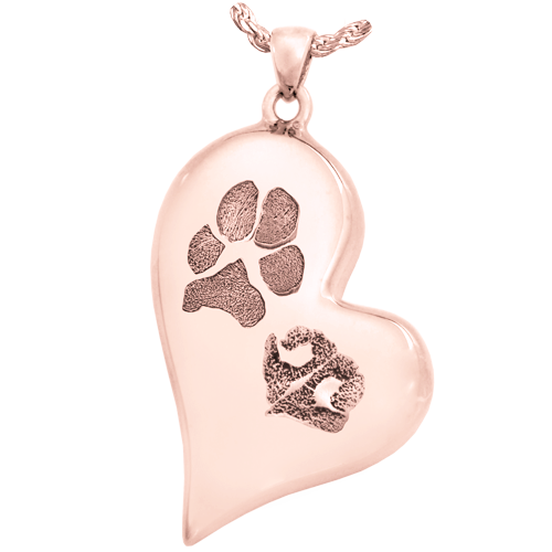 B&B Teardrop Heart Pawprint and Noseprint Pendant Cremation Jewelry-Jewelry-New Memorials-14K Solid Rose Gold (allow 4-5 weeks)-Chamber (for ashes)-Afterlife Essentials