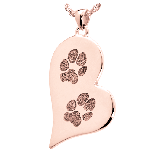 B&B Teardrop Heart 2 Pawprints Pendant Cremation Jewelry-Jewelry-New Memorials-14K Solid Rose Gold (allow 4-5 weeks)-No Chamber (flat)-Afterlife Essentials