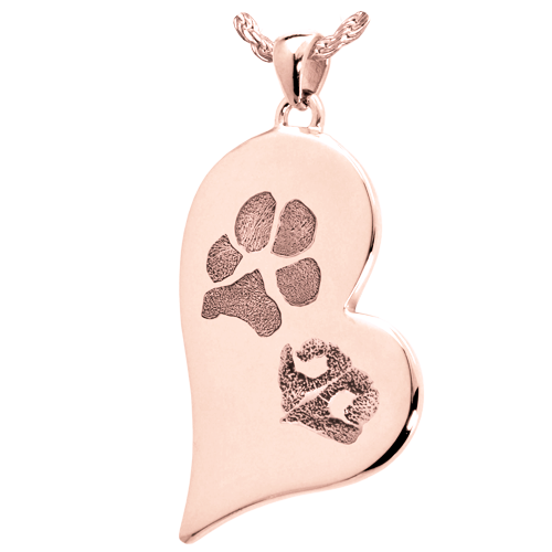 B&B Teardrop Heart Pawprint and Noseprint Pendant Cremation Jewelry-Jewelry-New Memorials-14K Solid Rose Gold (allow 4-5 weeks)-No Chamber (flat)-Afterlife Essentials