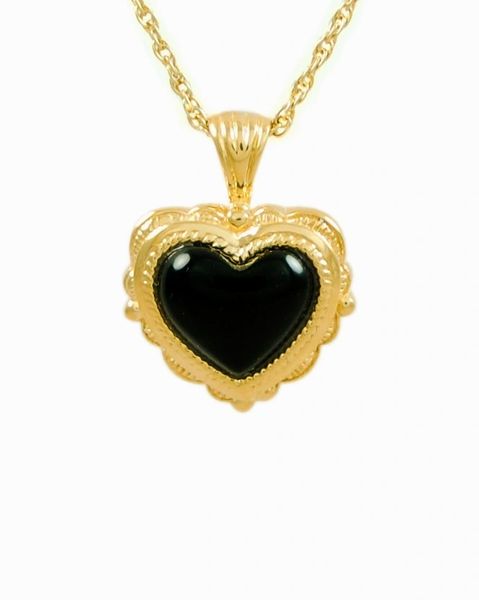 Gold Plated Antique Onyx Heart Cremation Jewelry-Jewelry-Cremation Keepsakes-Afterlife Essentials