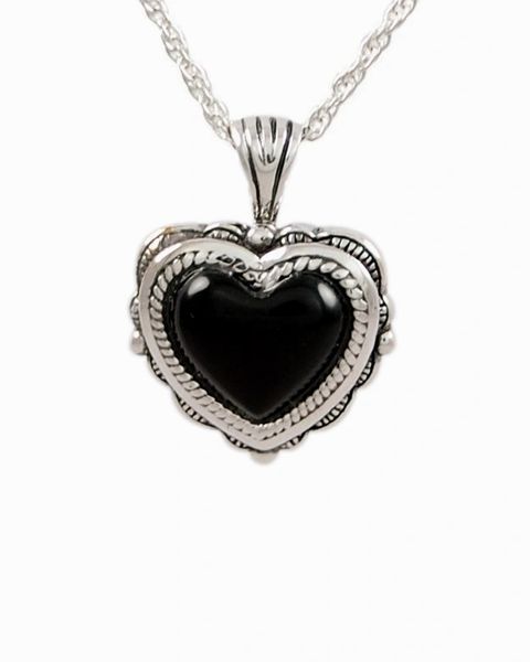 Sterling Silver Antique Onyx Heart Cremation Jewelry-Jewelry-Cremation Keepsakes-Afterlife Essentials
