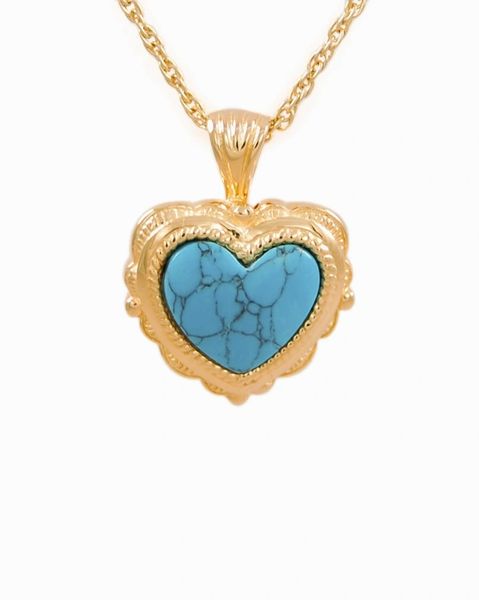 Gold Plated Antique Turquoise Heart Cremation Jewelry-Jewelry-Cremation Keepsakes-Afterlife Essentials