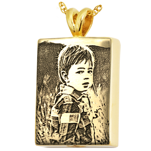 Rectangle 3D Photo Memorial Pendant Cremation Jewelry-Jewelry-New Memorials-14K Solid Yellow Gold (allow 4-5 weeks)-Chamber (for ashes)-Afterlife Essentials