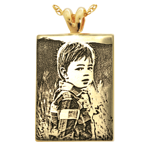 Rectangle 3D Photo Memorial Pendant Cremation Jewelry-Jewelry-New Memorials-14K Solid Yellow Gold (allow 4-5 weeks)-No Chamber (flat)-Afterlife Essentials