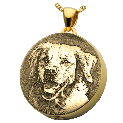 Round Pet 3D Photo Pendant Cremation Jewelry-Jewelry-New Memorials-14K Solid Yellow Gold (allow 4-5 weeks)-Chamber (for ashes)-Afterlife Essentials