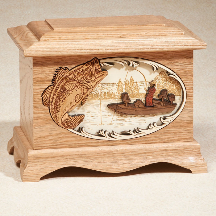 Bass Fishing Walnut Wood 200 cu in Cremation Urn — Afterlife Essentials