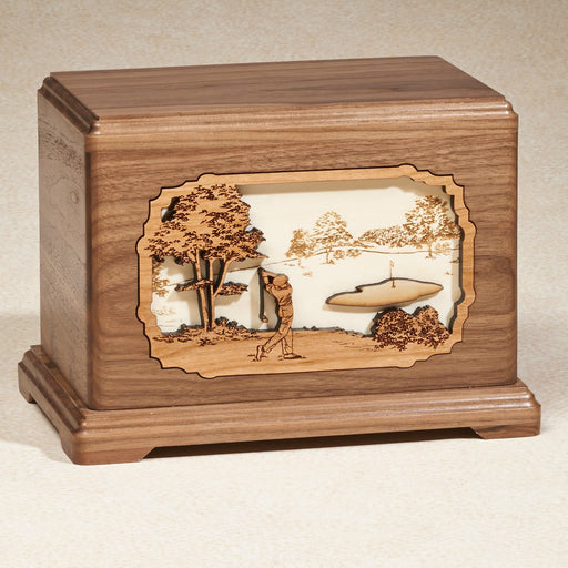 Prestigious Course Oak Wood Adult 200 cu in Cremation Urn-Cremation Urns-Infinity Urns-Afterlife Essentials