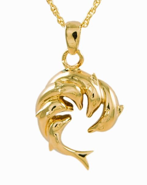 Gold Plated Circle of Dolphins Cremation Jewelry-Jewelry-Cremation Keepsakes-Afterlife Essentials