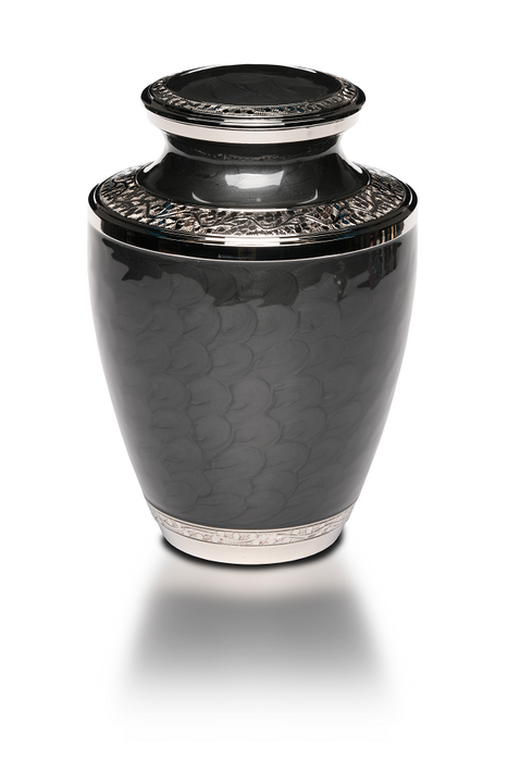 Brass Cremation Urn with Nickel Overlay and Enamel – Adult-Cremation Urns-Bogati-Black-Afterlife Essentials