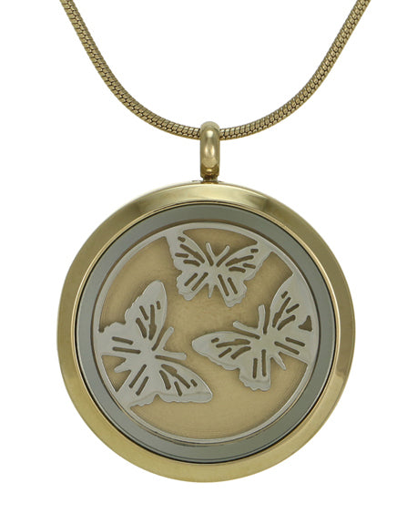 Round Pendant Butterflies Necklace Cremation Jewelry (2 inserts)-Jewelry-Terrybear-Bronze-Afterlife Essentials