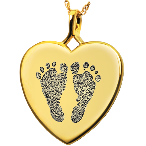 Heart Two Footprints Pendant Cremation Jewelry-Jewelry-New Memorials-14K Solid Yellow Gold (allow 4-5 weeks)-No Chamber (flat)-Afterlife Essentials