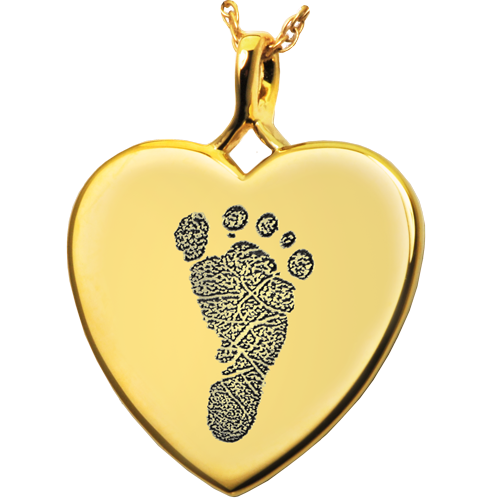 Heart Footprint Pendant Cremation Jewelry-Jewelry-New Memorials-14K Solid Yellow Gold (allow 4-5 weeks)-No Chamber (flat)-Afterlife Essentials