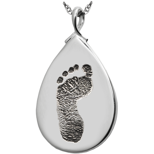 Teardrop Footprint Pendant Cremation Jewelry-Jewelry-New Memorials-925 Sterling Silver-No Chamber (flat)-Afterlife Essentials