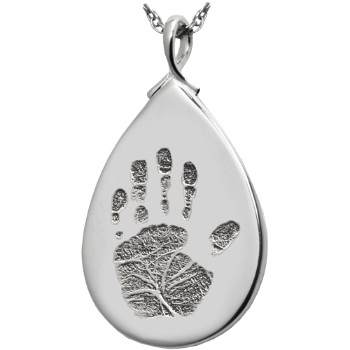 Teardrop Handprint Pendant Cremation Jewelry-Jewelry-New Memorials-925 Sterling Silver-No Chamber (flat)-Afterlife Essentials