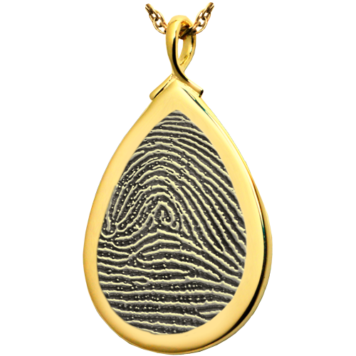 Teardrop Fingerprint Full Coverage or Rim Pendant Cremation Jewelry-Jewelry-New Memorials-14K Solid Yellow Gold (allow 4-5 weeks)-Rim-No Chamber (flat)-Afterlife Essentials