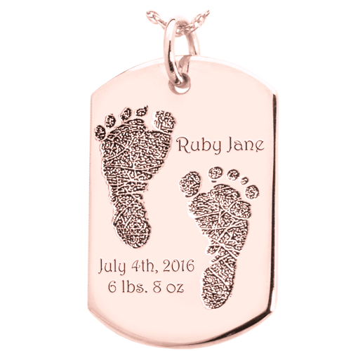 Baby 2 Footprints on Dog Tag Flat Charm Memorial Jewelry-Jewelry-New Memorials-14K Solid Rose Gold (allow 4-5 weeks)-Afterlife Essentials