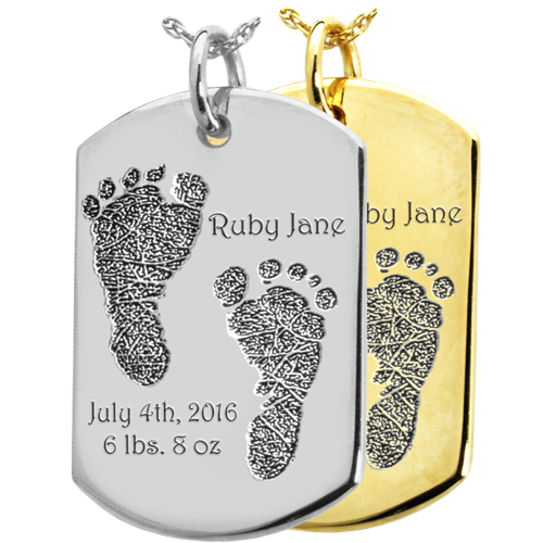 Baby 2 Footprints on Dog Tag Flat Charm Memorial Jewelry-Jewelry-New Memorials-Afterlife Essentials