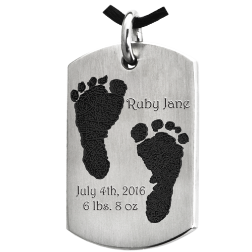 Baby 2 Footprints on Dog Tag Flat Charm Memorial Jewelry-Jewelry-New Memorials-Stainless Steel-Afterlife Essentials