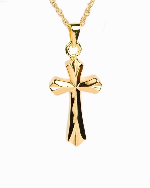 Gold Plated Beveled Cross Cremation Jewelry-Jewelry-Cremation Keepsakes-Afterlife Essentials