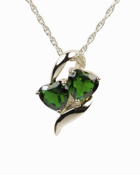 Sterling Silver Hearts with Green Stones Cremation Jewelry-Jewelry-Cremation Keepsakes-Afterlife Essentials