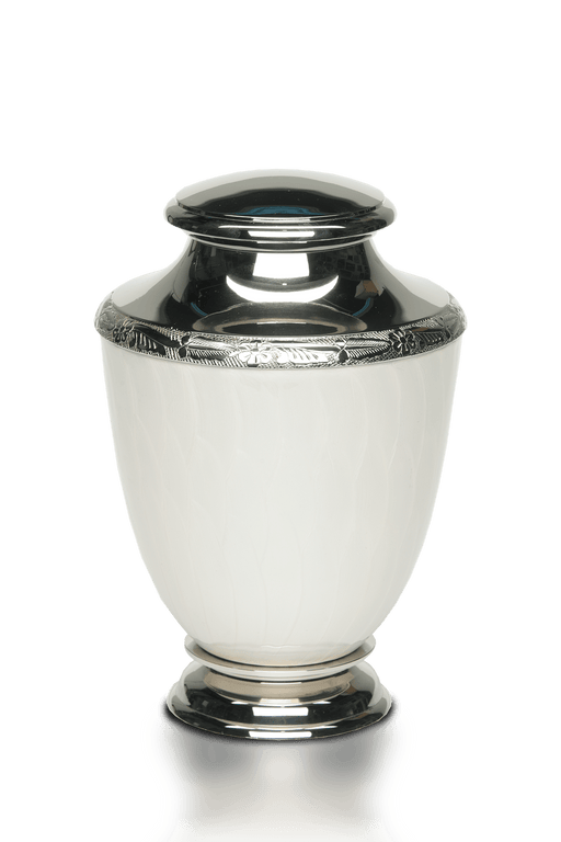 Enameled Nickel Plated Brass and Alloy Urn – Adult in White-Cremation Urns-Bogati-Afterlife Essentials