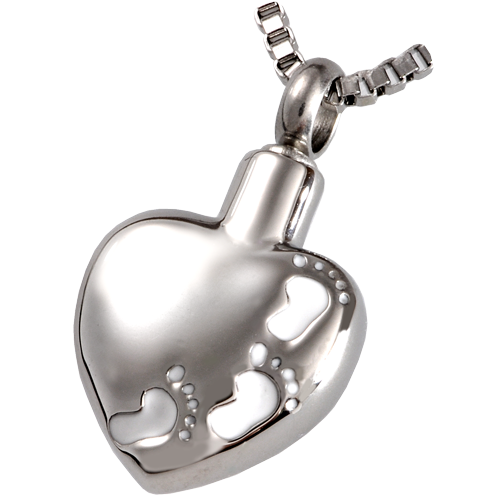 Stainless Steel Footprints On Heart Cremation Jewelry-Jewelry-New Memorials-Free Black Satin Cord-Afterlife Essentials