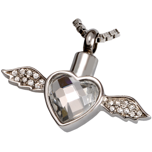 Stainless Steel Winged Heart Cremation Jewelry-Jewelry-New Memorials-Free Black Satin Cord-Afterlife Essentials