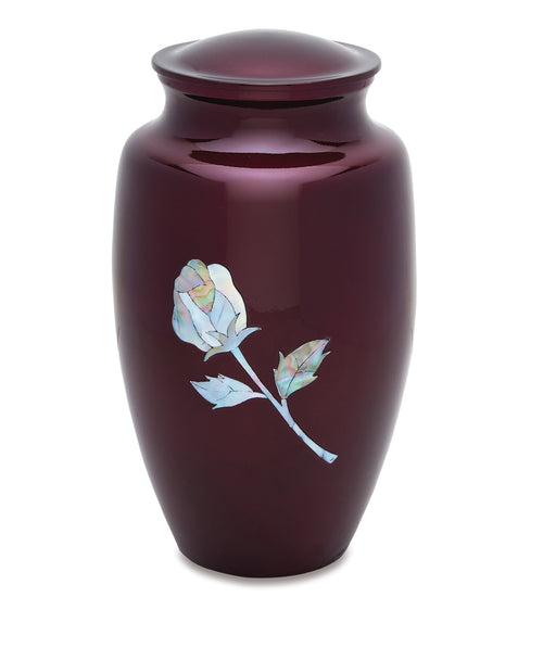 Purple-Burgundy with Rose Mother of Pearl Inlay Adult 200 cu in Cremation Urn-Cremation Urns-Bogati-Afterlife Essentials
